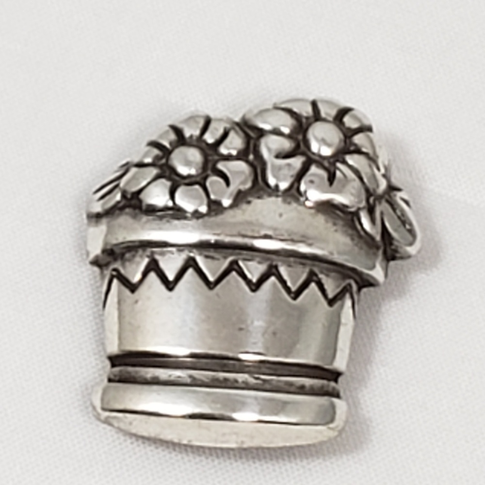Brighton Silver Potted Blooming Flowers Magnet 1"